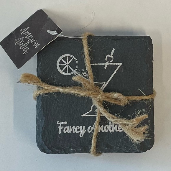 American Atelier Slate Stone Bar Coasters, Silver, Set of 4, NWT - Picture 1 of 5
